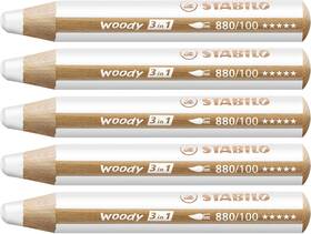 Stabilo Fba 880/100 Woody 3 In 1 Multi Talent Pencil Crayon - Count Pack Of 5 White