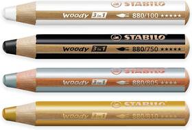 Woody-4bwgs Stabilo Multi-talented Pencil Woody 3-in-1 - Pack 1 Count Of 4 Silver
