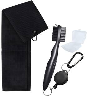 Tc011012 Tao Cicada Golf Towels Towel And Brush Set With Microfiber Waffle Small Black