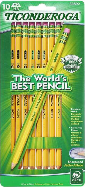 Ticonderoga 072067338921 Wood-cased Pencils Pre-sharpened 2 Hb Soft Yellow 10
