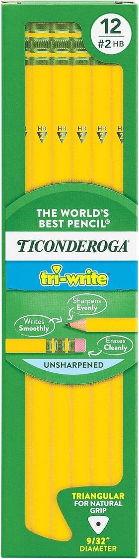 13856 Ticonderoga Tri-write Wood-cased Pencils 2hb 1 Count Pack Of 12 Yellow