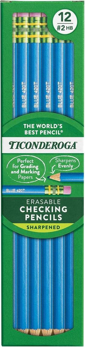 14209 Ticonderoga Erasable Checking Wood-cased Pencils 12 Count Pack Of 1 Blue