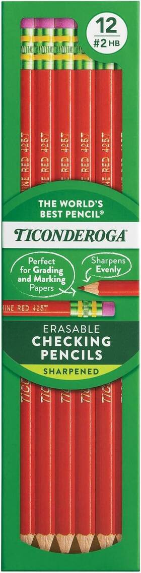 14259 Ticonderoga Erasable Checking Pencils 1 Count Pack Of 12 Red