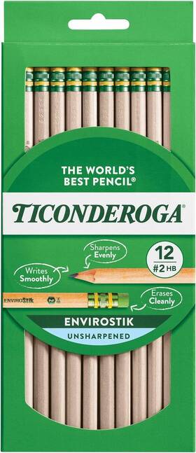 96212 Ticonderoga Envirostik Wood-cased Pencils #2 12 Count Pack Of 1 Natural