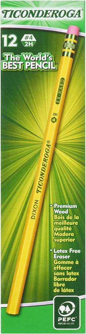 Dix13884 Ticonderoga Wood-cased Pencils Unsharpened #4 2h Extra Hard Yellow