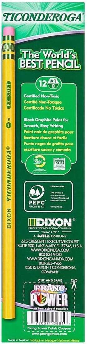 Dix13881 Ticonderoga Fba 13881 Wood-cased Pencils 1 B Extra Soft Count Pack Of 12 Yellow