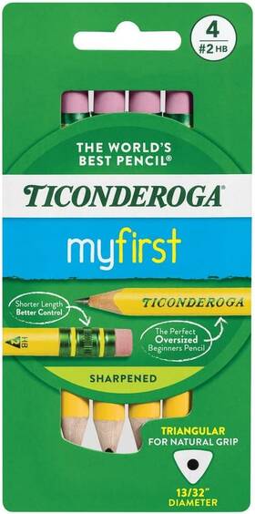X33004 Ticonderoga My First Short Triangular Wood-cased 1 Count Pack Of 4 Yellow