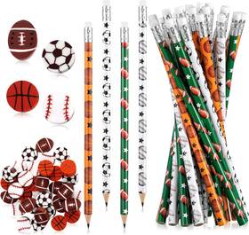 Eraser-87 Tinlade 72 Pcs Sports Pencils And Erasers For Kids Fun Wooden Multicolor