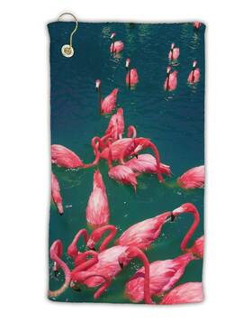 R-an494-aop-lk-td-subglftwl Tooloud Bright Pink Painted Flamingos Micro Terry Gromet 15 Inch X 22 White