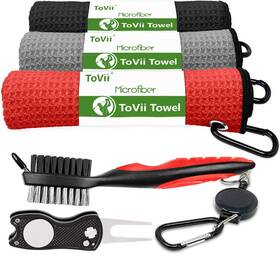 Golftowel002 Tovii Golf Towel Microfiber Waffle Pattern Brush Tool Small Red