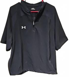 Y1-454 Under Armour Golf Jacket S Black 1/4 Zip Windshirt Toggle Bottom Side