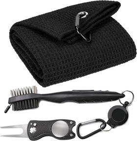 Vividly 761334283940 Microfiber Waffle Pattern Tri-fold Golf 16 Inch 24 Black 3-piece Set