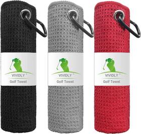 Sxmbt001 Vividly 3 Pack Golf Towels Microfiber Waffle Pattern Black/grey/red