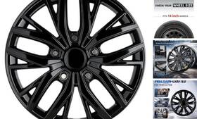 Weisigao Wm-166 14 Inch Silver Hubcaps With Adjustable Steel Retention Rings Glossy Black