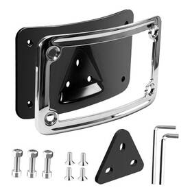 3148 Wfcyx 767248915014 3 Hole Curved Laydown License Plate Mount Bracket With Frame Fit For Chrome