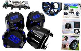 Ss-wk56 Wuko-hunt Golf Cart Ss Wheel Center Caps Itp Push In Style Gloss Black With Blue