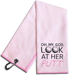 Rgt038 Wuuckoo Oh My God Look At Her Putt Embroidered Pink Golf Towel Funny Large