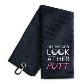Rgt061 Wuuckoo Oh My God Embroidered Black Golf Towel Funny For Pink