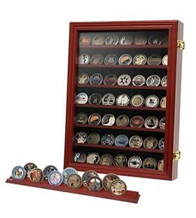 Xjg1113 Xjmil 7 Rows Challenge Coin Holder Display Case With Hd Tempered Glass Holds Mahogany