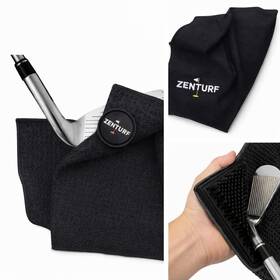 Zenturf 199874311029 Golf Towel With Integrated Bristle Brush - 16x20 Inches Black