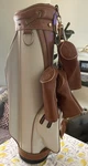 Vtg Hot-z Golf Bag Faux Tan Leather White Vinyl Geometric W/head Covers Mint Usa. Fixed Price $120.00.