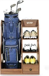 Premium Wooden Golf Bag Organizer And Storage Rack - Brown W/shelves & Drawer. Fixed Price $149.99.