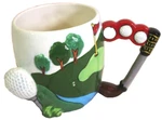 Burton Coffee Mug Cup Club Bag Ball Tee Green Red Blue Golfer. Fixed Price $5.99.