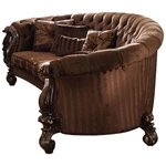Pemberly Versailles Sofa With 5 Pillows In Brown Velvet And Cherry Oak. Fixed Price $3145.36.