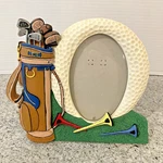 Fetco Golf Themed Ceramic Oval Frame W/tees And Clubs Holds 4X6 Picture. Fixed Price $16.00.