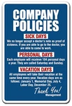 Company Policies Sign Employment Work Rules Job Employee Vacation Indoor/ou.... Fixed Price $29.35.