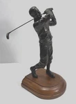 Vintage 9.5" Bronze Golfer Sculpture Statue Trophy Wooden Base. Fixed Price $35.00.