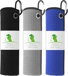 Vividly 3 Pack Golf Towels (16" X 16"), Microfiber 16", Black/grey/blue. Fixed Price $15.66.