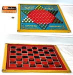Vintage 18" X 17" Metal Frame San Loo Checkers & Chinese Combo Game Set. Fixed Price $50.00.