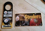 Nfl Pittsburgh Steelers Metal License Plate Tag And Fans Welcome Door Hanger. Fixed Price $12.00.