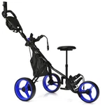 Goplus Folding 3 Wheels Golf Push Cart With Seat Scoreboard Adjustable Handle. Fixed Price $155.99.
