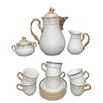 Thun Elegant Gold & White Fine Porcelain Coffee Tea Set For 6. Fixed Price $175.00.