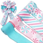 Whaline 4 Rolls Christmas Wired Edge Ribbon Pastel Candy Peppermint Craft. Fixed Price $27.99.
