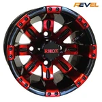Set Of 4, Rhox 10" Vegas Red & Black Golf Cart Wheels, 10X7, ET-25. Fixed Price $499.95.