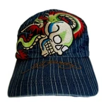 Hardy Pinstripe Denim Trucker Hat Skull Dragon Embroidered Y2K Tattoo CAP#K4. Fixed Price $55.00.