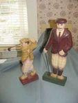 2 Wooden Golfers Knickers Clubs Swing Base 1-15" 1-11" Tall Man Male. Fixed Price $49.50.