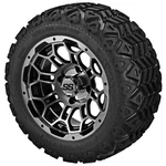 (4) Golf Cart 20X10-12 Trail Tires On 12X7 Black/machined Hercules Wheels. Fixed Price $537.00.