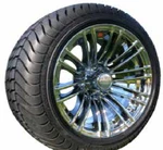 Set (4) Itp 14 Ss Chrome Golf Cart Rim Wheels & Low Profile Tires Mounted. Fixed Price $899.00.