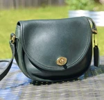 Coach Classic Watson Vtg Green Leather Crossbody Bag Purple Turn Lock J5D-9981. Fixed Price $175.00.