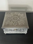 Meriden Silver-plate Co Embossed Hinged Lidded Trinket Box/ Humidor. Fixed Price $50.00.