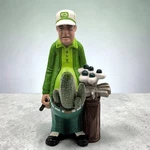 Golfer With Bag & Club Faux Succulent Cactus Plant Whimsical Goofy Figurine. Fixed Price $45.00.