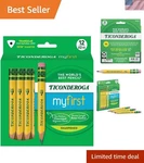 Short Hb Triangular Pencils For Kids - Yellow, 12 Pack With Erasers. Fixed Price $32.98.