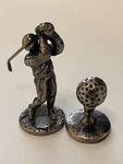 2 Inch Swinging Golfer Solid Pewter Silver Figurine Statue And Ball. Fixed Price $6.99.