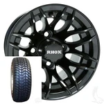 Golf Cart Set 4 Rhox 10'' Wheels & Tires Gloss Black 10X7 Rims 205X50-10. Fixed Price $480.00.