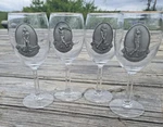 Lot Of 4 Hexagonal Stemmed Wine Glasses Fort Pewter Golf 7.25" Clear (B-2). Fixed Price $34.95.