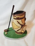 Golf Bag Green Pen Holder Desk Accessory Highland Ridge Russ #20187 Handpainted. Fixed Price $19.00.